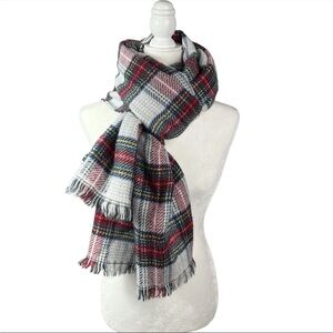 Multicolor Plaid Reversible Scarf Soft Oversized with Fringe 80" x 27"
